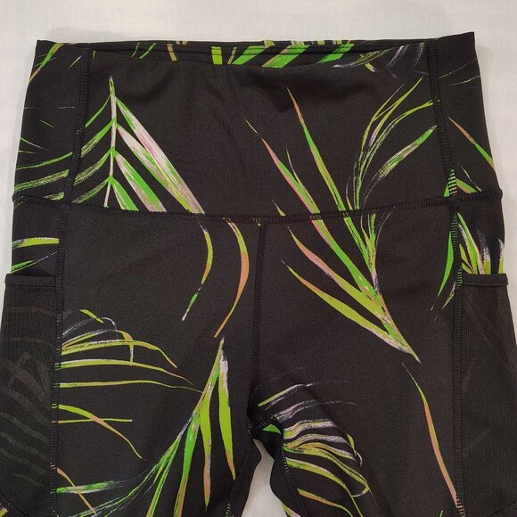 BSP Tropical Palm Print Leggings Womens XL Black Green High-Waisted Pockets - Picture 4 of 14